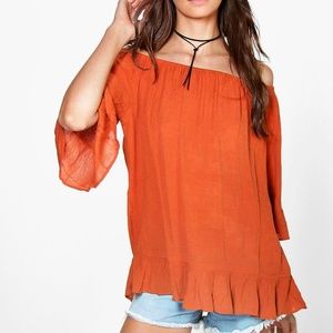 Daisy Woven Frill Hem Off The Shoulder Top